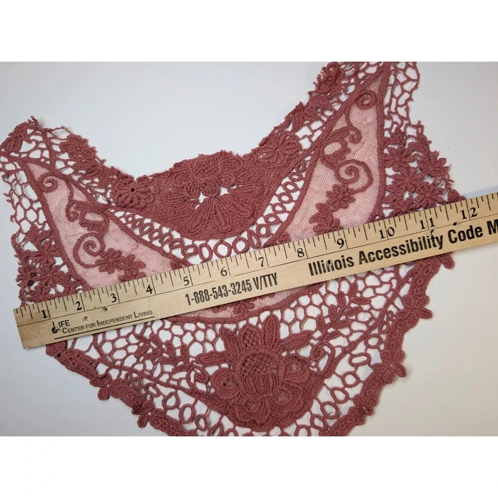 Mauve Floral Lace Cutter Fabric Salvaged Garment Panel Applique Dusty Rose